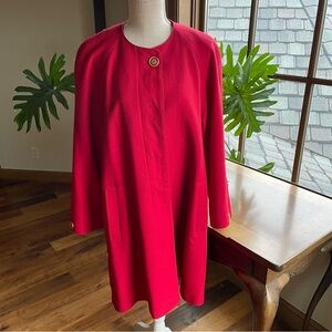 Vintage Red Avoca Collection Round Collar Pure New Wool Swing Coat 80's 90's M